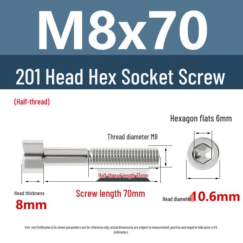 Yigu 201 Stainless Steel Cup Head Hexagon Screws and Bolts - M3, M4, M5, M6