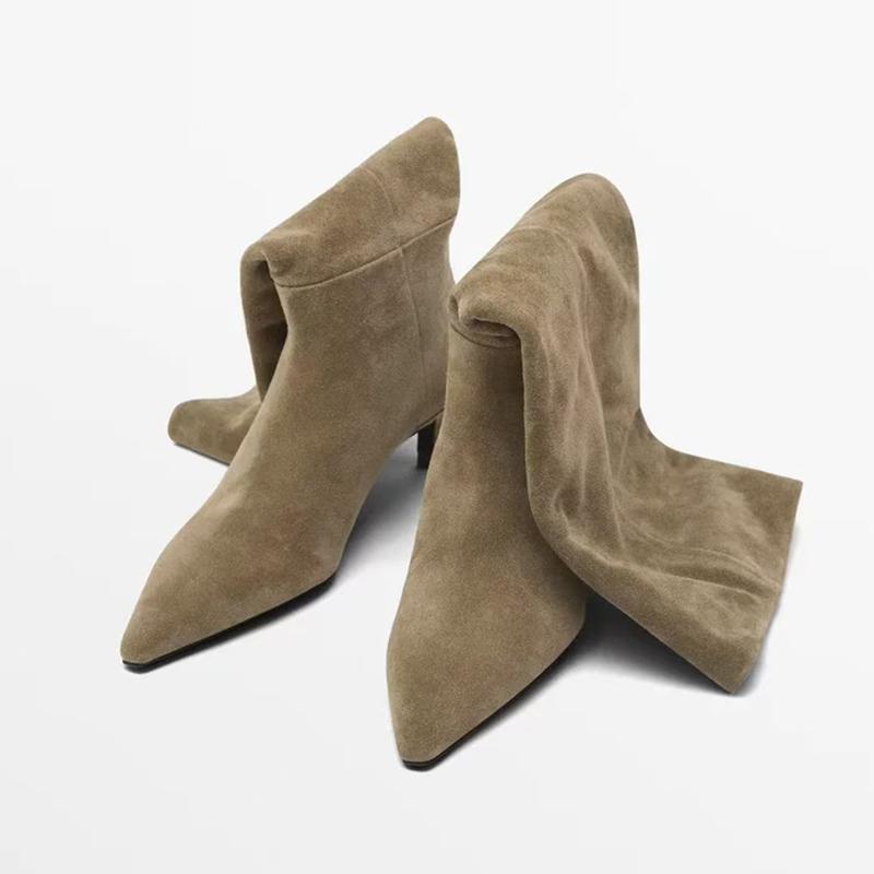 Fashion 2025 New Trend Natural Cow Suede Women Shoes Autumn Winter Slip-On Boots Burgundy High Chunky Heels Pointed Toe Knee High Boots