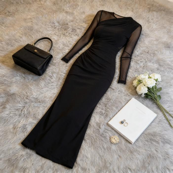 

Trendy French Retro Sexy Mesh Slimming Hip-Hugging Dress with Inner Slip - Summer 2026 Collection for Women S