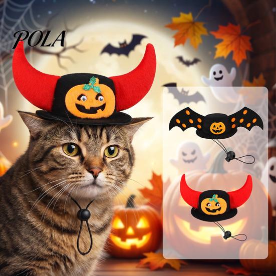 Pet Halloween Hat Bat Hat, Red Horn Pumpkin Cat Funny Applique Wings Felt for Cats Small And Medium Dogs Soft