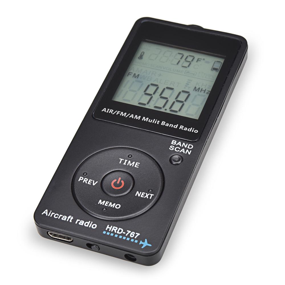 HRD 767 FM AM AIR Multi Band Radio Aircraft Band Radio Receiver Blacklit LCD Display Lock Button with Headphones