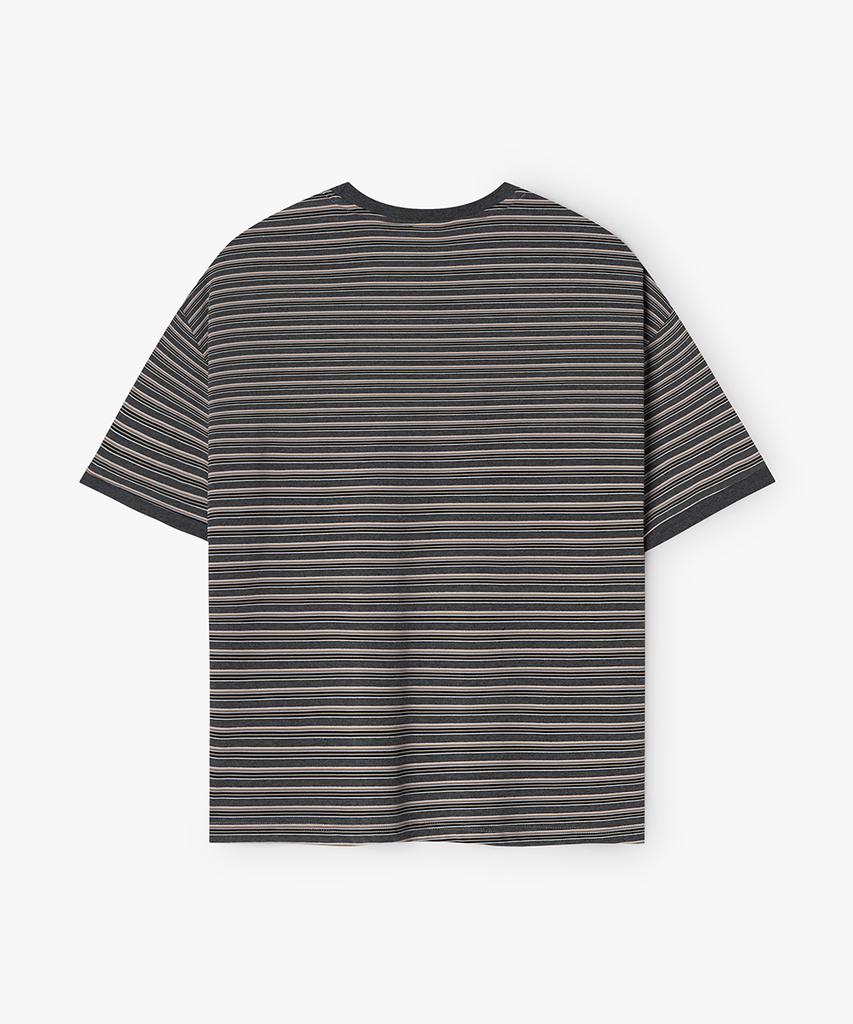 WEST GRAND BOULEVARD Semi-Over Multi-Stripe Ringer T-Shirt Mono Grey