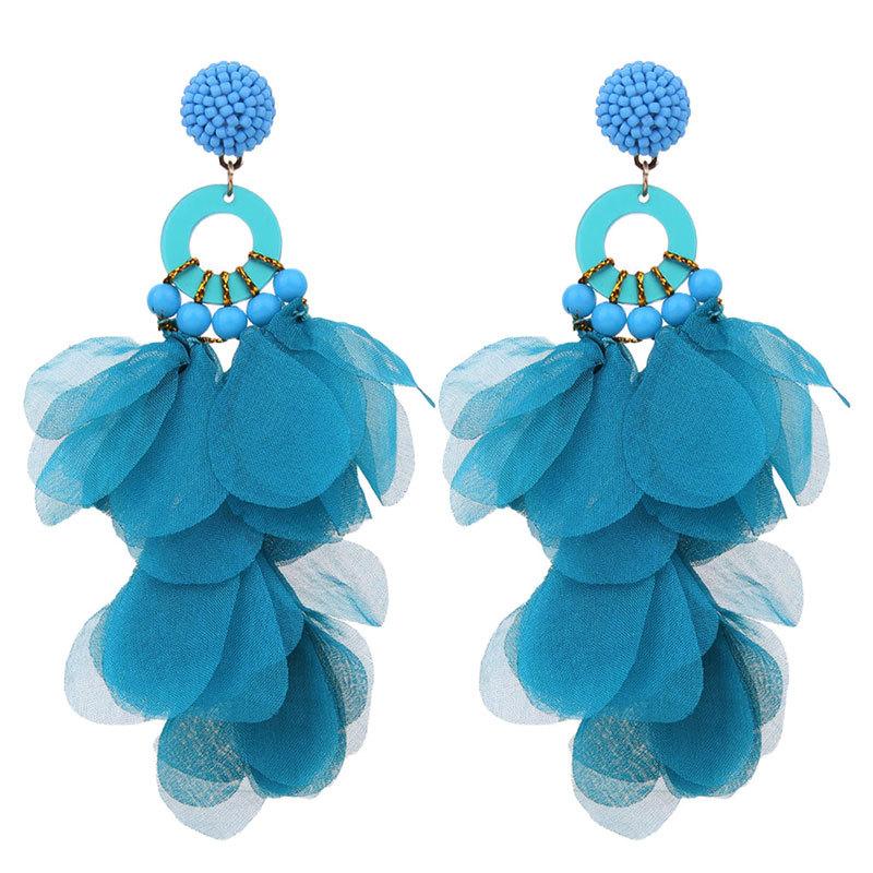 Fashion Women Statement Big Earrings Bohemian Holiday Party Fabric Long Tassel Drop Dangle Earring Handmade Charm Trendy Jewelry