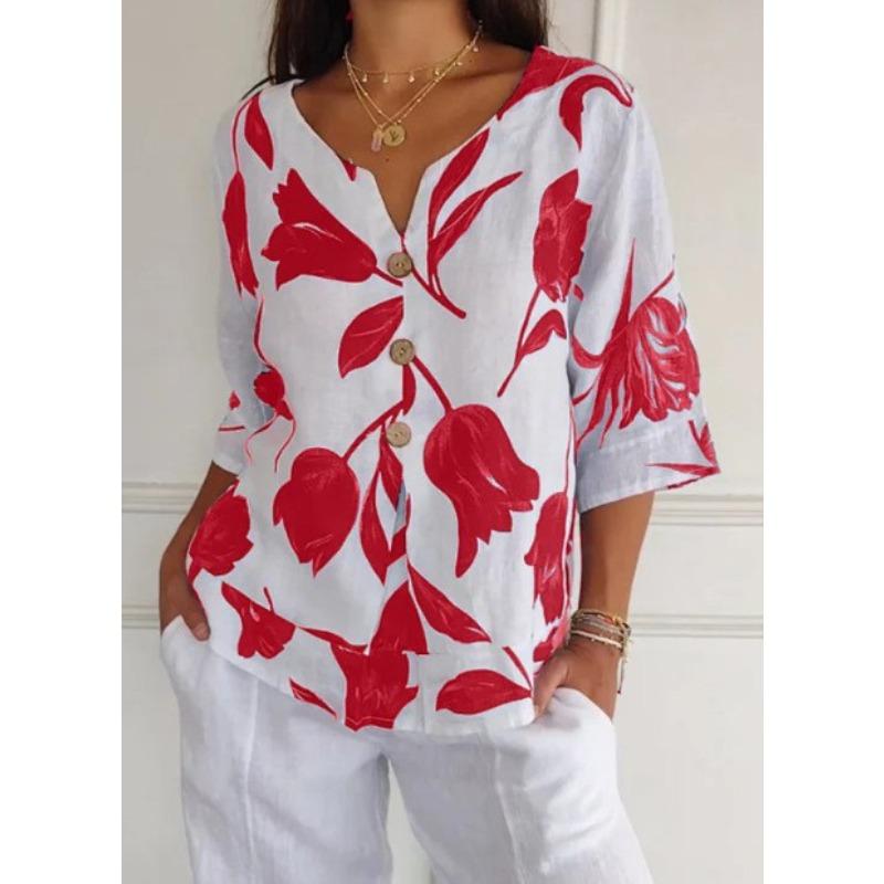 HNXC Women's Fashion Casual Short Sleeve 3/4 Neck Blouses & Shirts