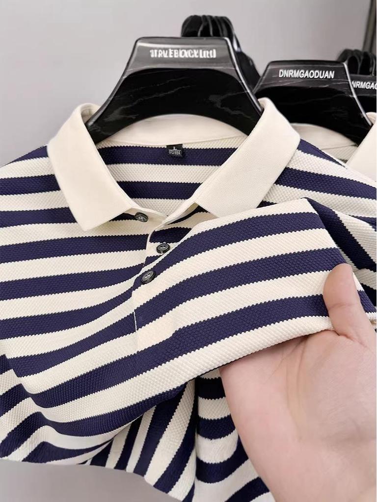 Men's Summer Striped Color Block Polo Shirt - Short Sleeve, Casual, Versatile Lapel T-shirt