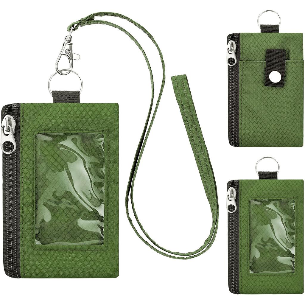Minimalist RFID Blocking Small Wallet with ID Window Water Resistant Zip Bus Subway Id Case with Lanyard Keychain for Cards Cash Travel
