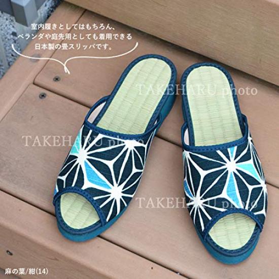 Takeharu Tatami Made In Indoor and Outdoor Igusa Hemp Leaf Size L Women's Slippers, Japan, Use, Sandals, (Rush Grass) Fabric, Pattern, Purple, 14,