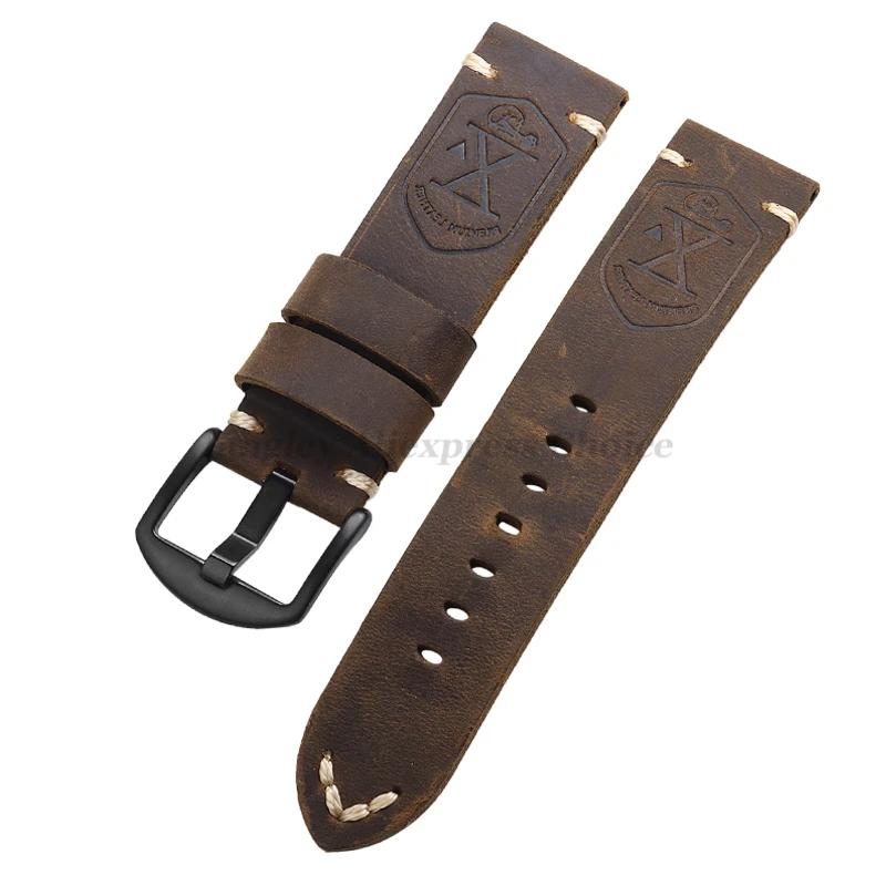 Handmade Cowhide Leather Watchband Strap 20mm 22mm 24mm 26mm Vintage DarkBrown Padded Watchband for PAM111 441 Soft Men Bracelet