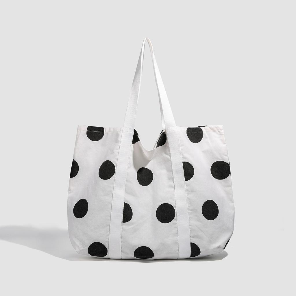 Sommer neu gepunktete große Canvas-Tasche schwarz und weiß schlichte Umhängetasche große Kapazität lässig