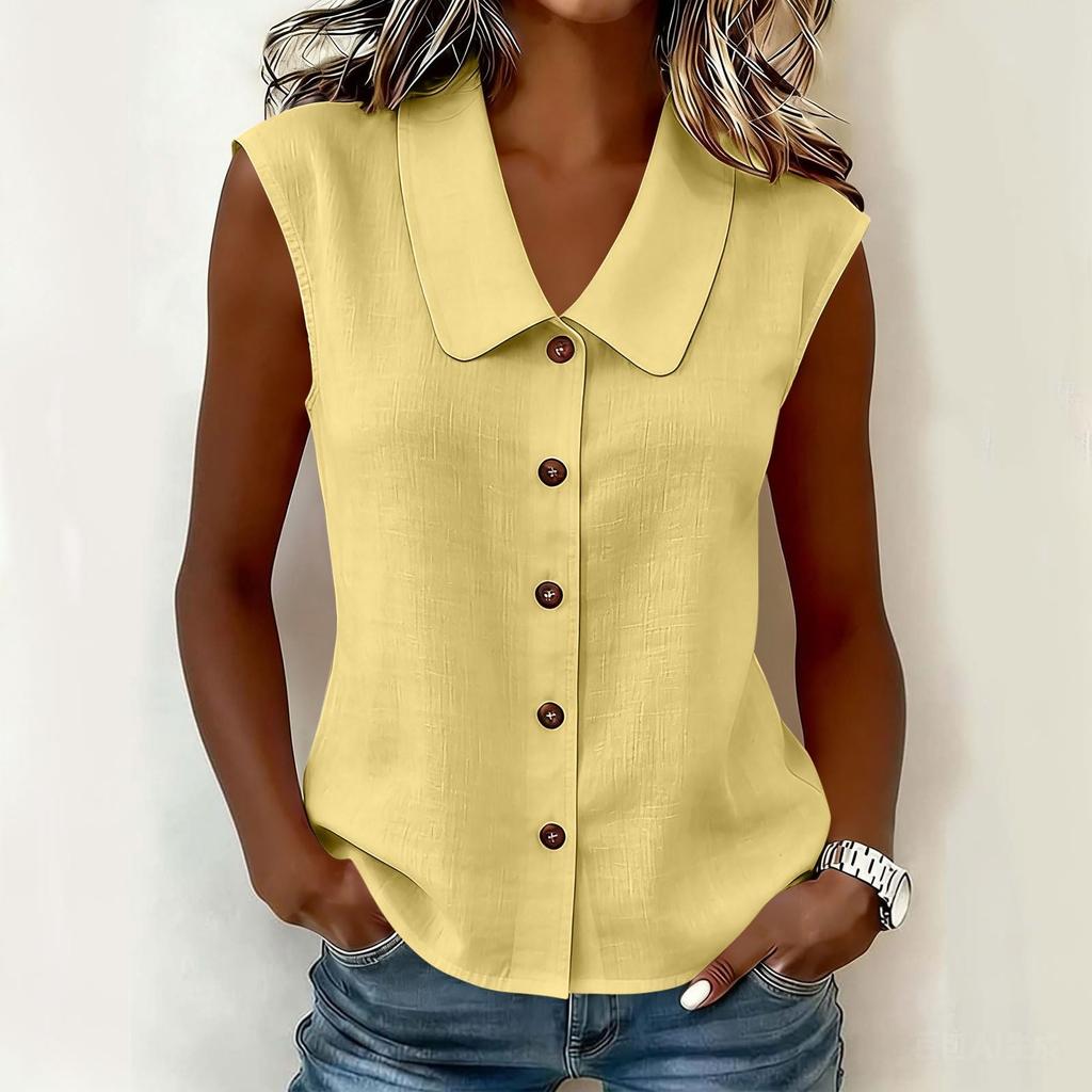 Women's Sleeveless Casual Shirt Button Down Collar Blouse Lightweight Summer Top Relaxed Fit Soft Fabric