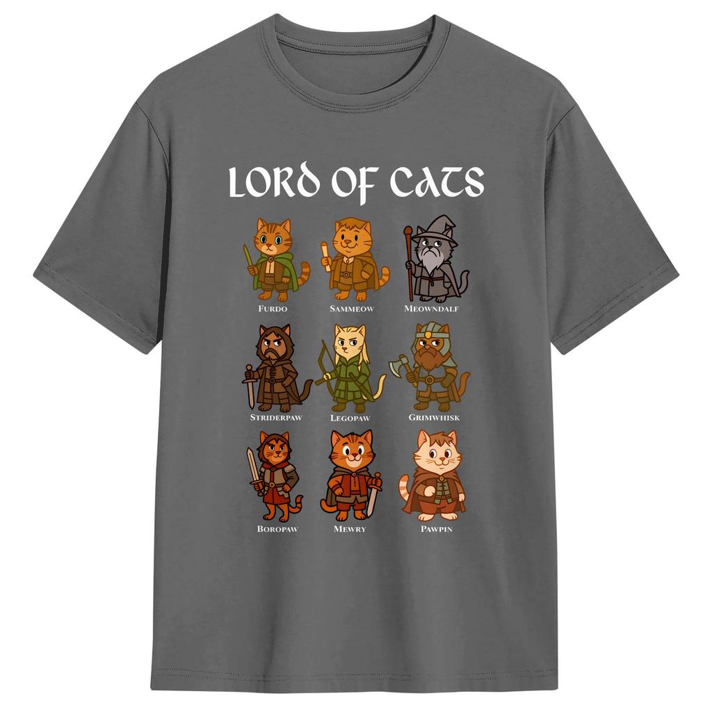 Lord of The Cats T Shirts Men Pure Cotton Funny TShirt Round Neck  Tees Short Sleeve Clothes Plus Size