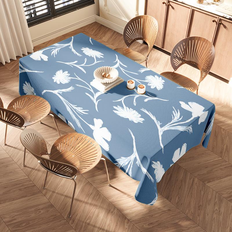 Waterproof Tablecloth Blue Floral Design Washable Table Cover Dining Table Decor Kitchen Table Runner Home Textiles Party Suppli