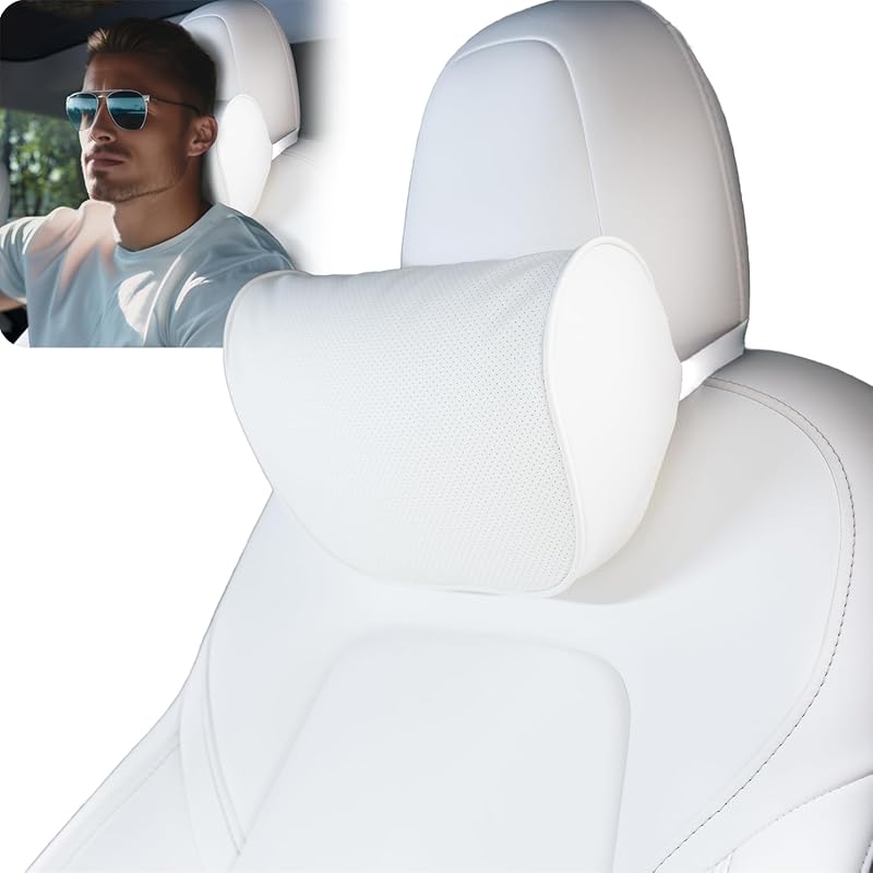 Подушка-подголовник HOPON для Tesla Model 3 Model Y с регулируемым ремнем, Подушка для шеи Tesla с кожей, для головы, шеи, плеч, Многоцелевая, Tesla White With Adjustable Str
