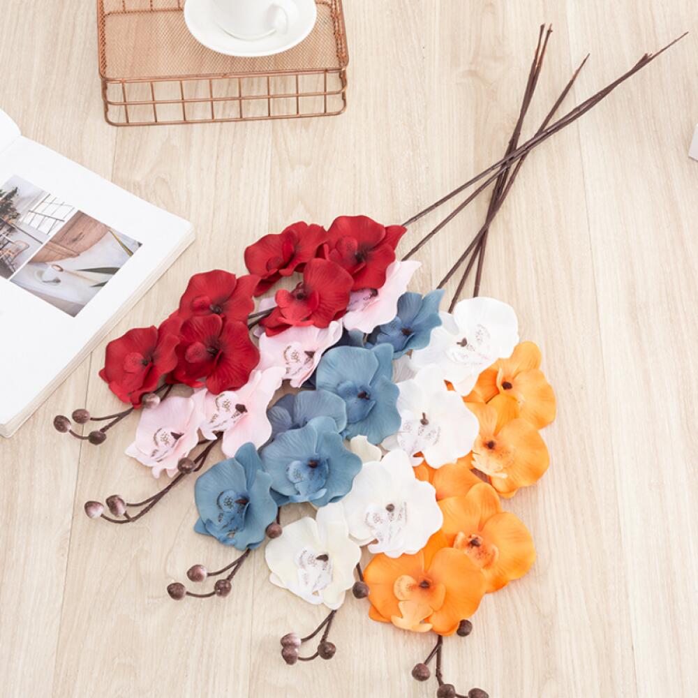 6 Heads Artificial Phalaenopsis Orchid Flower, Handmade Realistic Faux Fake Floral Design, For Home Wedding Hotel Decoration