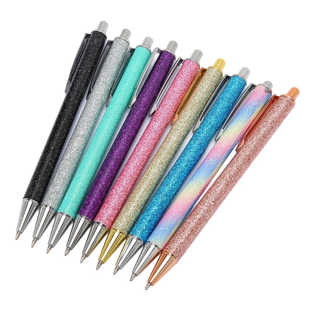 9Pcs Ball Point Pen Black Refill Glitter Style Pocket Clip Metal Tip Smoothing Writing Pens for Shcool Office Business