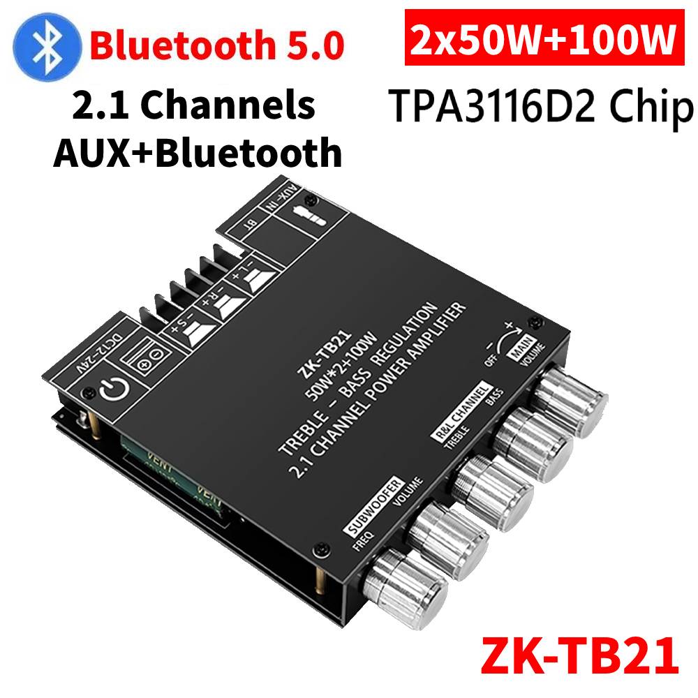 1/2PCS MT21 Subwoofer Amplifier Board Bluetooth 5.0 50WX2+100W 2.1 Channel Power Audio Stereo Amplifier Tone Bass AMP AUX 12V24