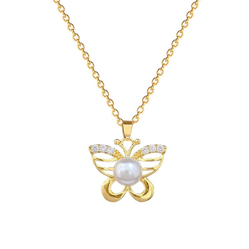 Titanstahl, Leere Schmetterlingsperle, Leichter Luxus, Temperament, Wunderschöne Voll-Diamant-Halskette, Vielseitige Schlüsselbein-Kette für Damen, Titan Stahl Kette
