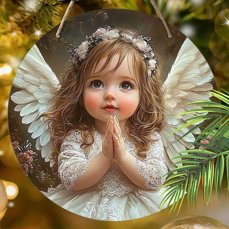 

Украшение стен или дверей дома, плоское 2D деревянное, Подвесной узор - ангел с гирляндой, Рождественское украшение, подарки для друзей и семьи 2D,Style1,1pc