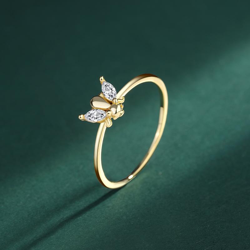 Exquisite Gold Butterfly AAAA Zircon Ring S925 Silver Ring for Women's Fashion Party Jewelry Sterling Silver Elegant Party Silver Ring