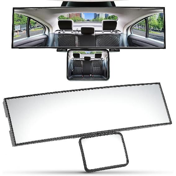 JOYTUTUS Car Rear View Mirror With Baby Mirror, Universal 11 Inch Panoramic Convex Rearview, Clip-On Wide Angle Rear View Reduce Blind Spot