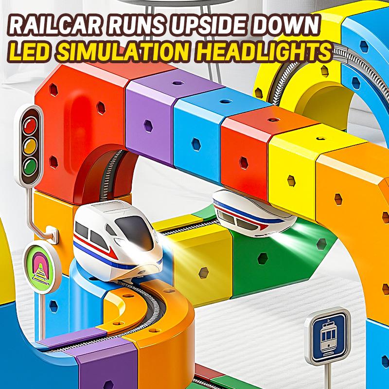 New Track Electric Train Set DIY STEM Building Blocks Cube Toy Flexible Anti Gravity Car Race Tracks Birthday Gift