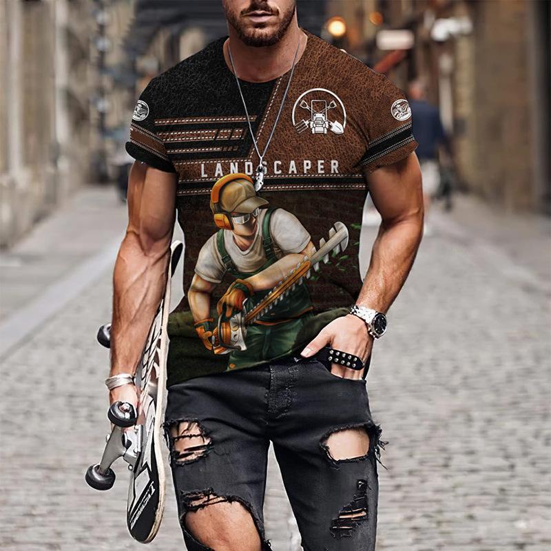 Fashion Design Gardener Uniform Pattern 3D Printing Men's Outdoor Round Neck Short Sleeved T-shirt