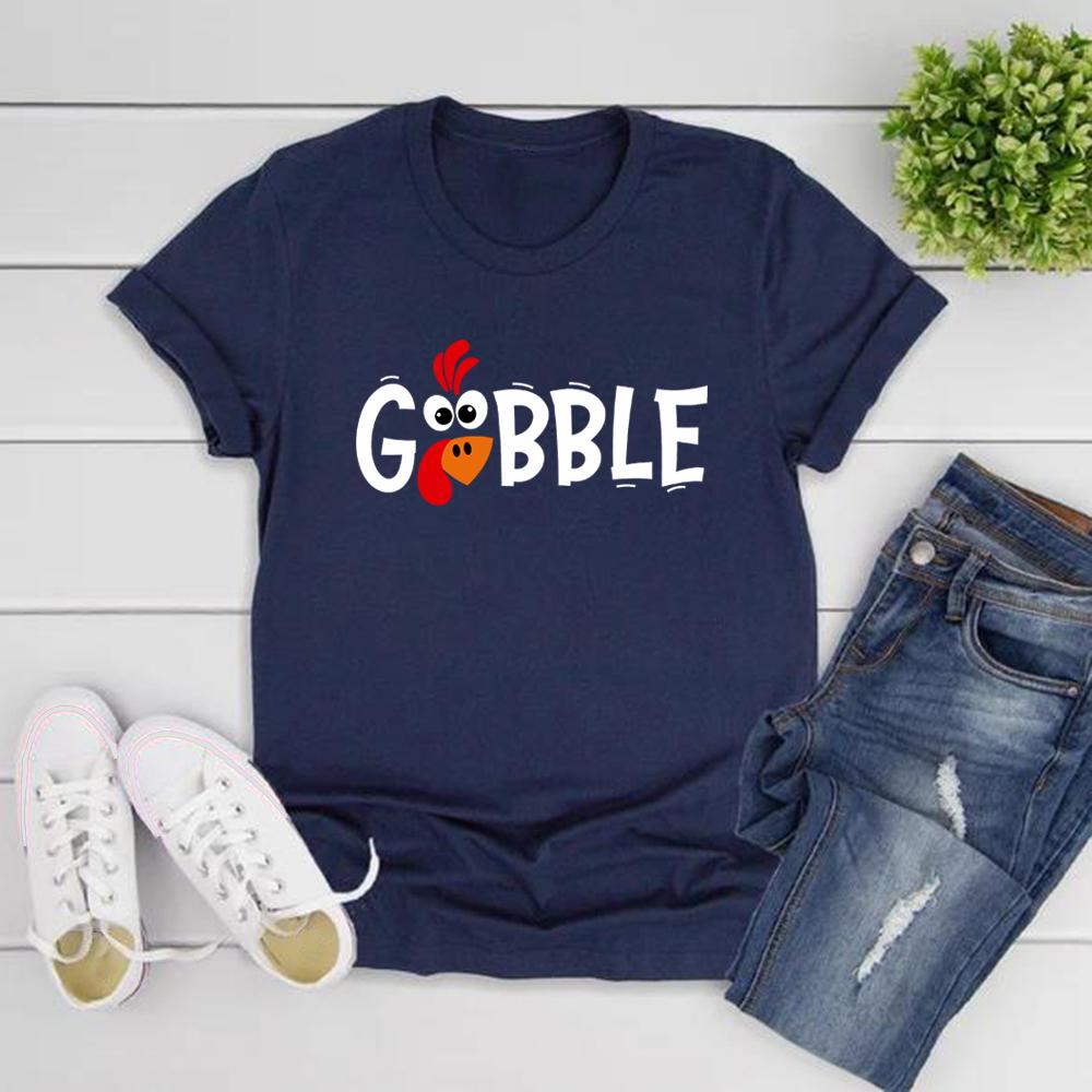 Gobble Gobble Thanksgiving T Shirt Family Thanksgiving Shirts Women Short Sleeve T-Shirt Turkey Tops Casual Women T Shirt