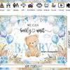Bohemian Baby Party Backdrop: Watercolor Balloons & Cute Bear Design