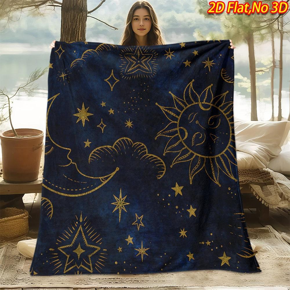 1pc 1pcs Night Sky Stars Flannel Blanket Suitable for All Seasons, Soft Bedspread with Quilted Edges & HD Digital Print, Machine Washable Bed Cover fo