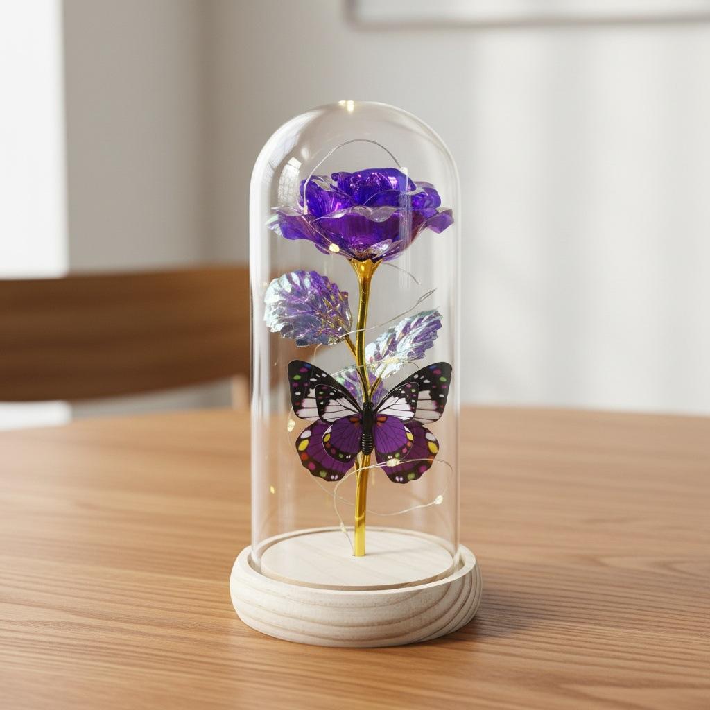 Butterfly Gold Foil Rose Immortal Flower Glass Cover Qixi Festival Valentine's Day Gift Creative Mother's Day Christmas Gift