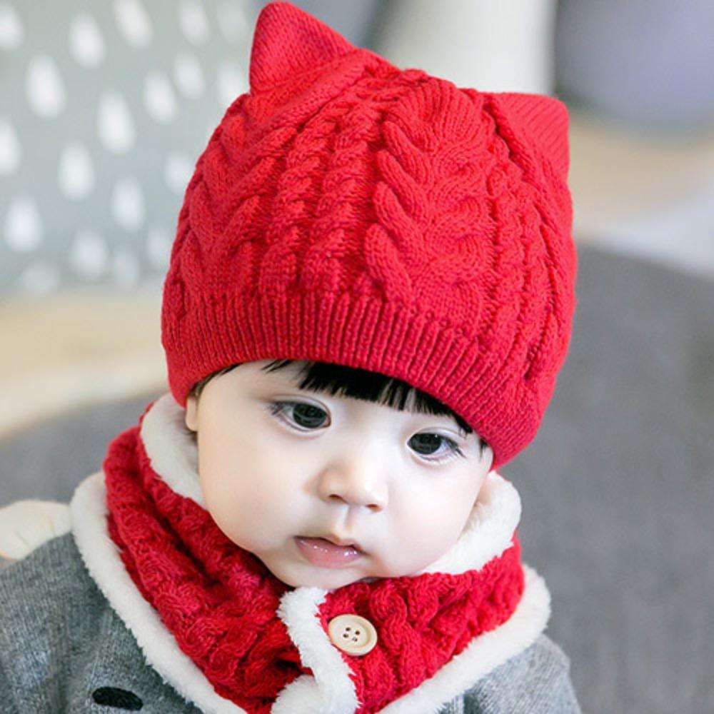 

Soft Warm One Piece Hat Scarf Winter Children Bonnet Hats Cute Baby Knitted Hats Boys Girls 0-4y червоний