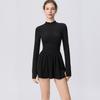Womens Long Sleeve Athletic Dress With High Neck A-Line Skirt Running Gym Workout Tennis Sport Suit