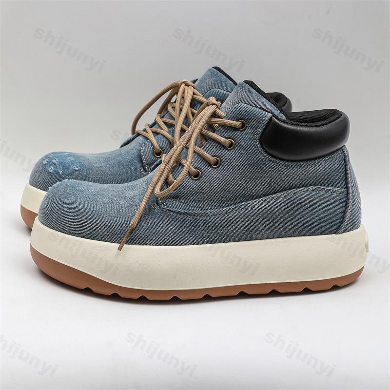 

Мода 2025 Мужские нишевые дизайнерские повседневные ботинки Деним Высокие кеды на платформе Ретро Удобные Нескользящие Кроссовки с увеличением роста 39 синий