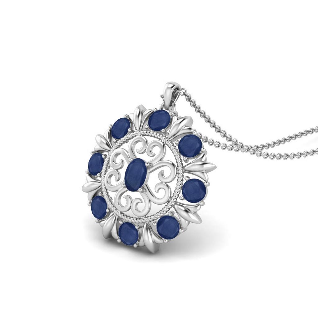 Blue Sapphire Regal Floral Pendant - 925 Sterling Silver