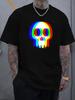 Unisex O Neck Tee Rainbow Dripping Skull Print Cotton Short Sleeve Loose Summer Street Breathable Daily Casual Basic Wear Top