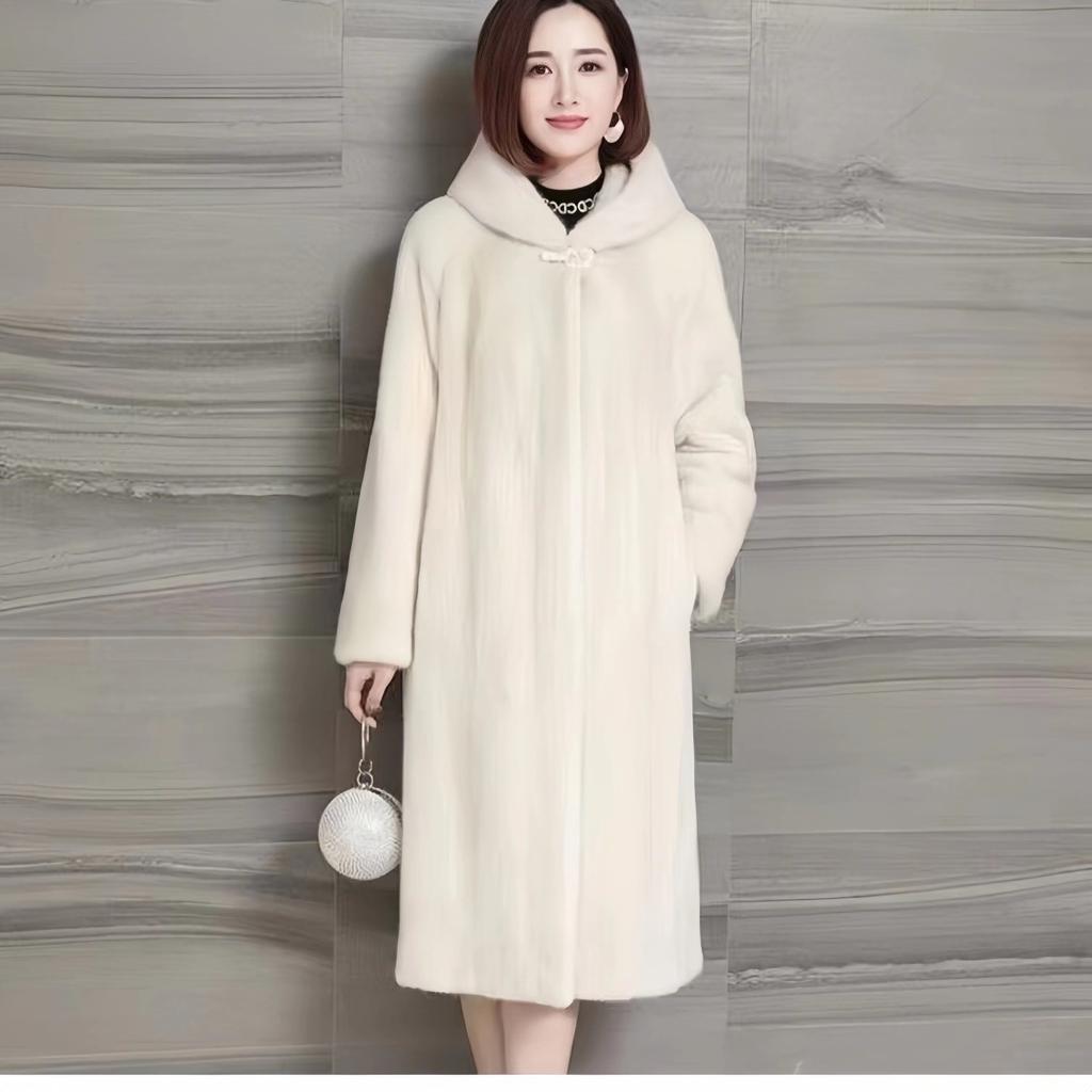 New Winter Imitation Fur Coat Women's Long Imitation Mink Velvet Coat Women's Hooded Thickened and Thin