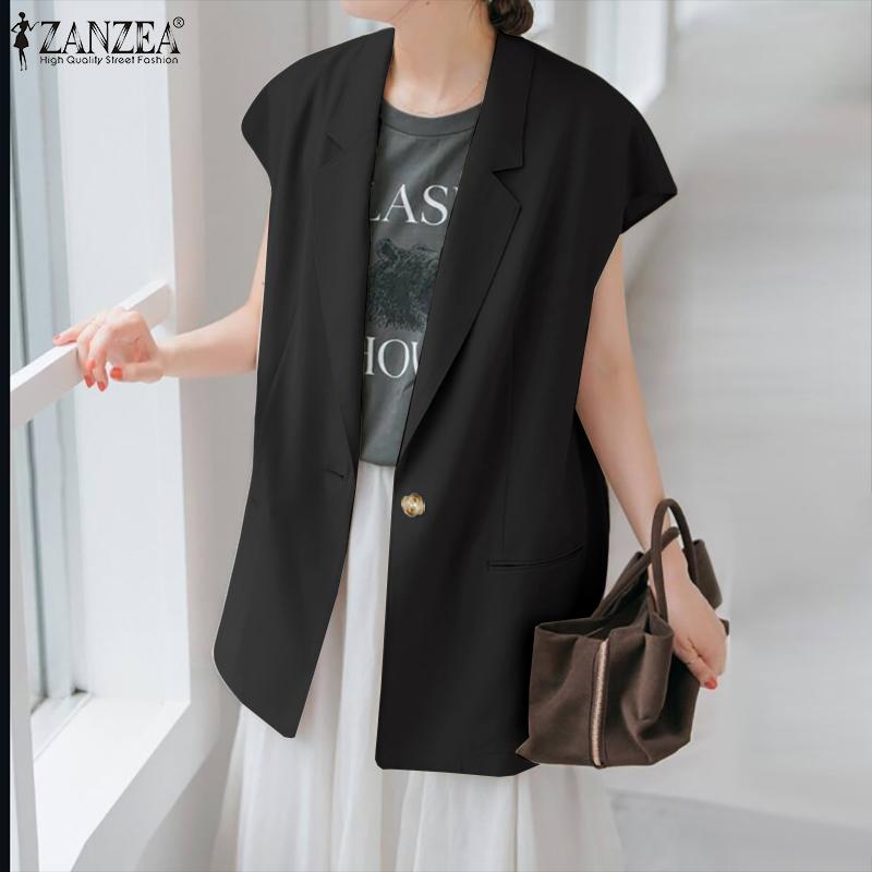 ZANZEA Chaleco Cárdigan de Verano para Mujer Holgado Casual sin Mangas