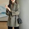 New Spring Autumn Herringbone Loose Fashionable Versatile Woolen Mid-length Jacket for Women