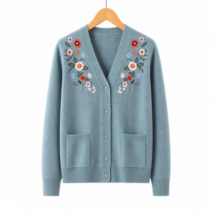 Women's Embroidered V-Neck Knit Cardigan