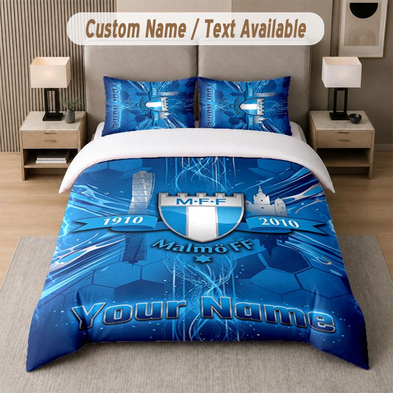 Custom Bedding Set Malmö FF Pattern, Print Name Text 1 Duvet Cover Plus 2 Pillowcases Home Textile