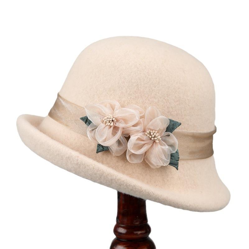 French retro woolen top hat women's autumn and winter curled woolen felt hat fashion versatile bucket hat women's basin hat tide
