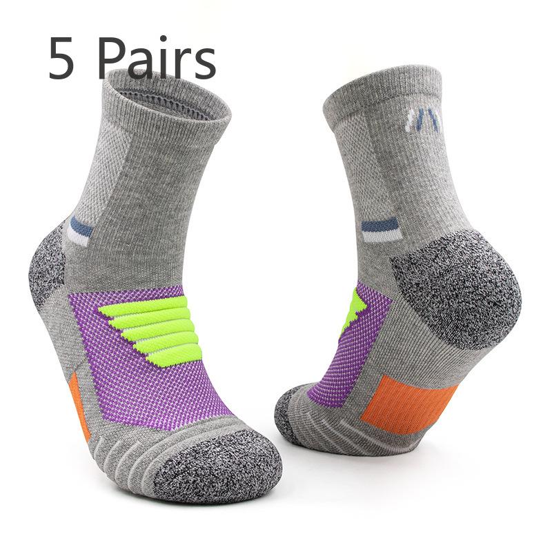 5 Pairs Men's Long Towel Bottom Professional Elite Sweat Absorbent Anti-slip Sports Mid Calf Basketball Socks