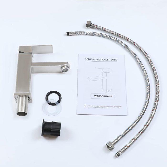 Robinet d'évier de cuisine - NETTLIFE - Modèle inox haute pression - Acier inoxydable - Bec fixe - 2 trous