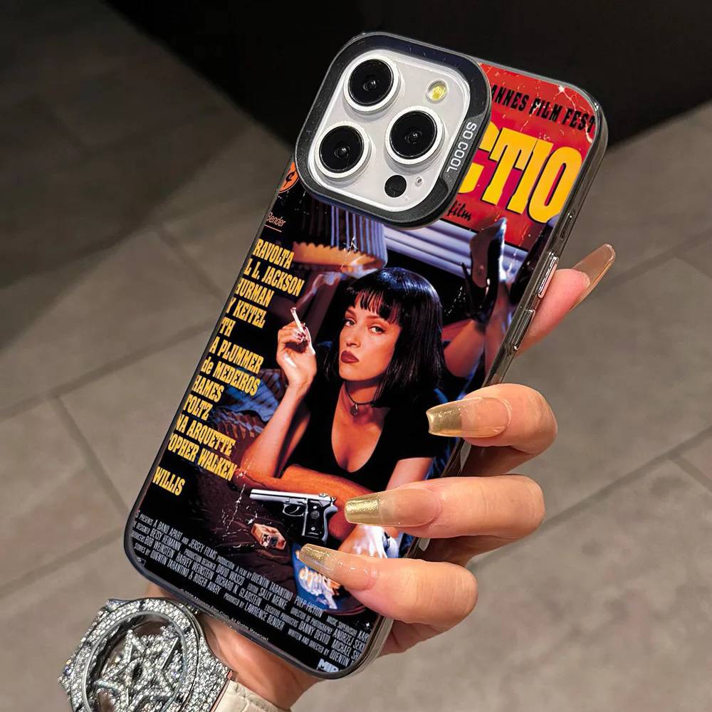 Pulp F-Fiction Movie Phone Case For iPhone 17,16,15,14,13,12,11 Plus,Pro Max,XS,Colored Silver Plated Inside Cover iPhone16plus