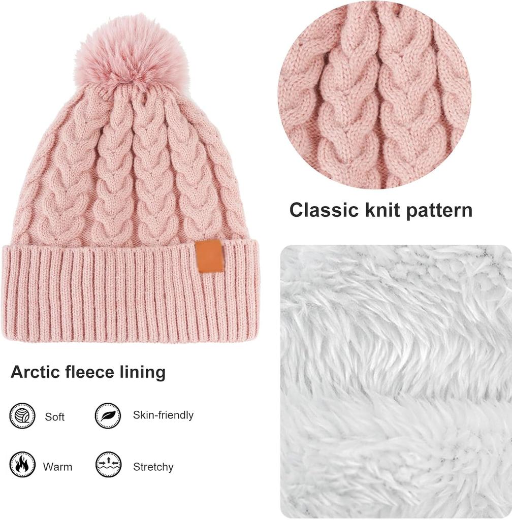 Winter Hat Beanie Long Scarf Touchscreen Gloves Set 3Pcs Soft Thick Fleece Lined Gloves Skull Cap Scarf Set for Women Men