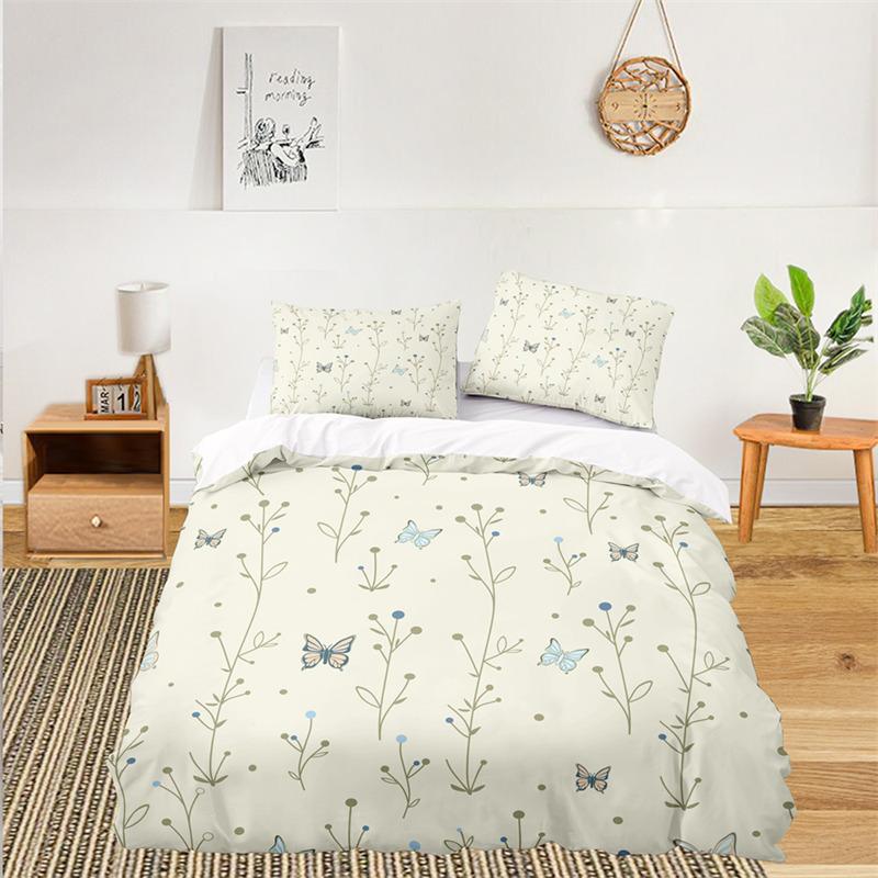 Fresh Botanical Floral Bedding Set Queen Size For Kids Adults Farmhouse Style Leaves Flower Branch Duvet Cover Pillowcases Decor