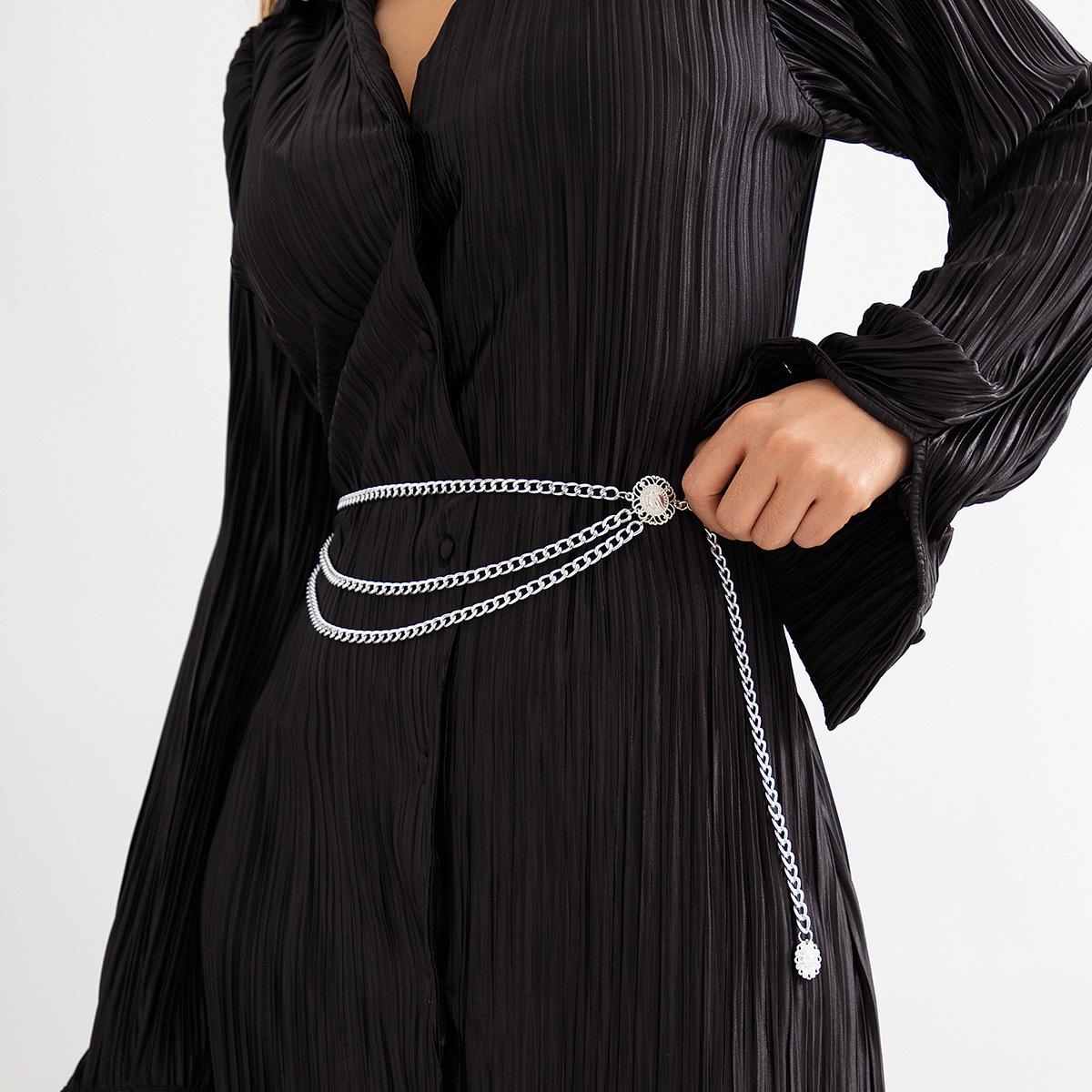 

Европейская и американская ретро многослойная цепь для тела: Модный сплав портрет головы королевы аксессуар на талию серебряный