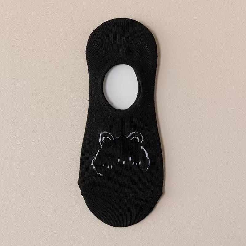 

Female Summer Thin Cute Cartoon Bear Solid Color Invisible Do Not Fall with The Boat Socks 1 pair чорний
