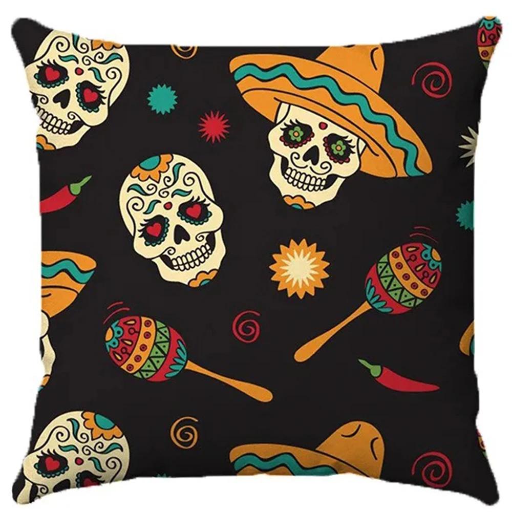 Halloween Decorative Pillowcases Fun Skull Print Pillowcases Suitable for Home Living Room Sofa Room Decoration
