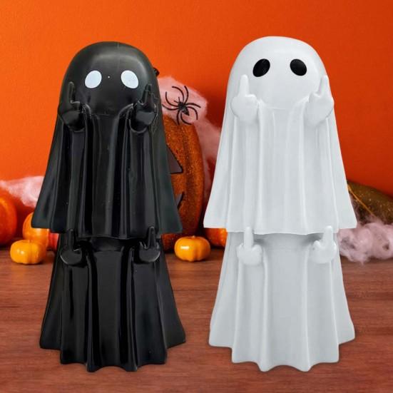 Halloween Ghost Figurine Spooky Resin Middle Finger Statue Cute Small Ghost Table Ornament for Halloween Indoor Home Desktop Decor